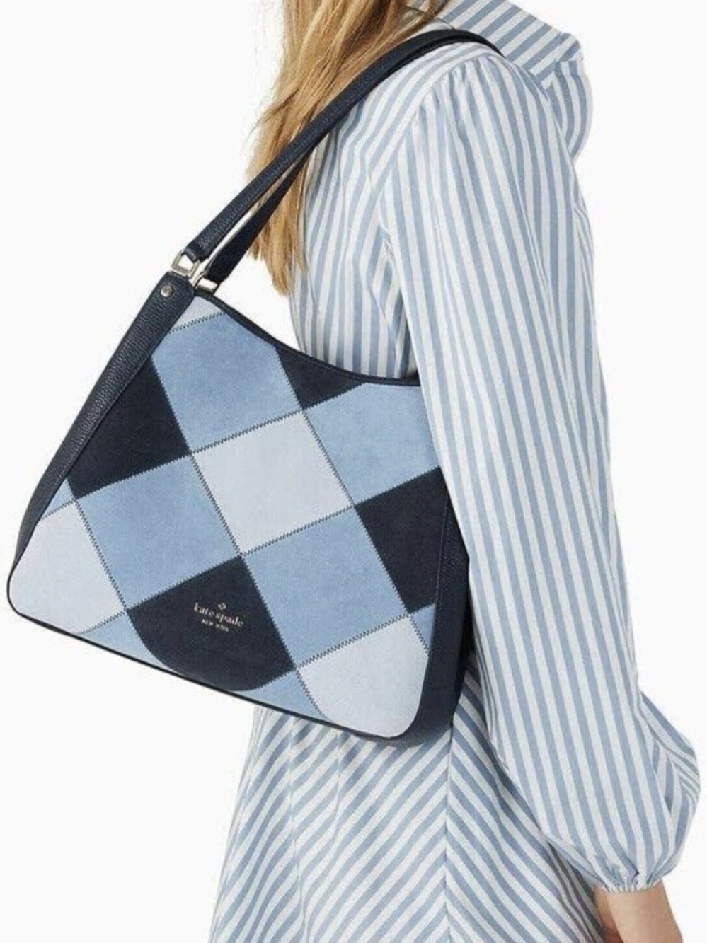 kate spade Patchwork Suede Crossbody Bag - Blue, Gray, Cream - Picture 2 of 5